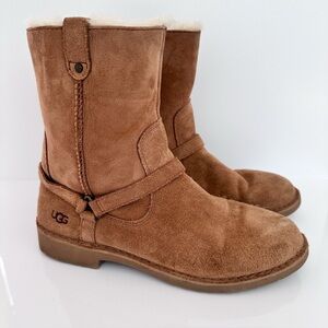 UGG Chestnut Suede Shearling-Trim Mid-Calf Boots